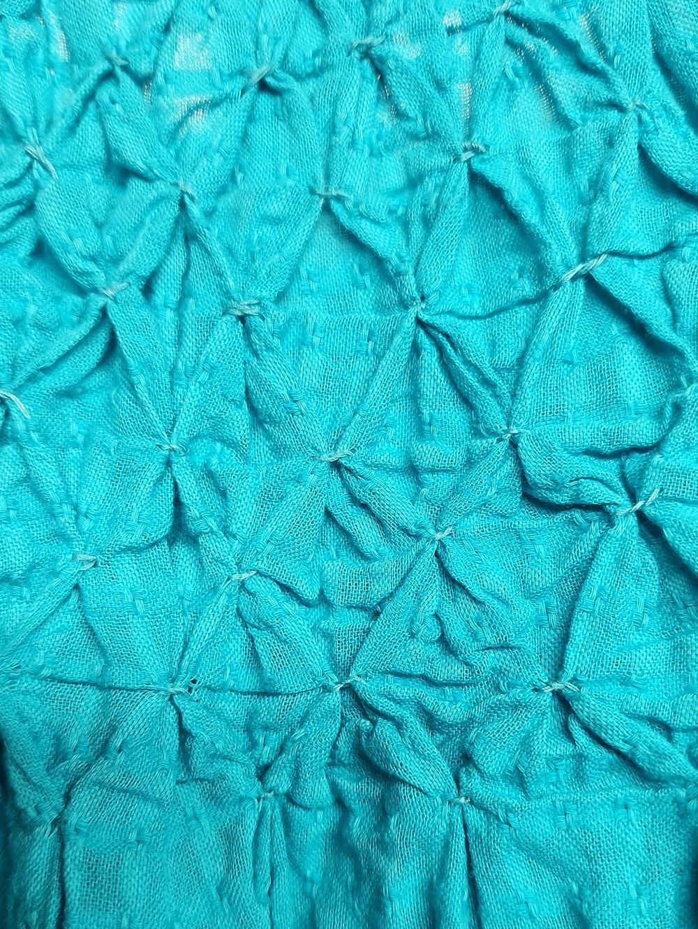 SUNDANCE Teal Smocked Button Peasant Top XXL Adorable Feminine Beautiful Boho - Picture 7 of 9